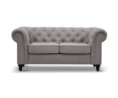 Mellowly 2 Seater Sofa Fabric Uplholstered Chesterfield Lounge Couch - Grey