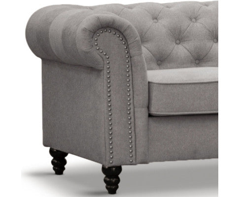 Mellowly 2 Seater Sofa Fabric Uplholstered Chesterfield Lounge Couch - Grey