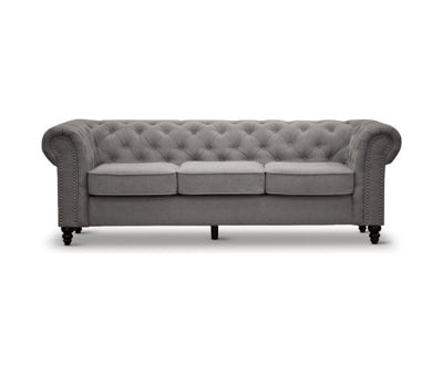 Mellowly 3 + 2 Seater Sofa Fabric Uplholstered Chesterfield Lounge Couch - Grey