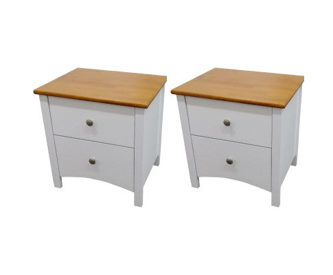 Lobelia Bedside 2pc Bedroom Set Drawers Nightstand Storage Cabinet - White