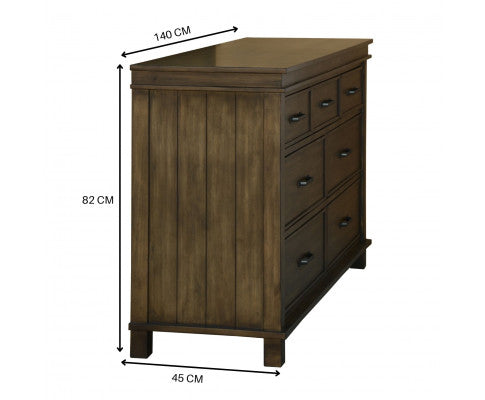 Lily Dresser 7 Chest of Drawers Solid Wood Tallboy Storage Cabinet - Rustic Grey