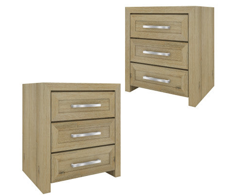 Gracelyn Set of 2 Bedside Nightstand 3 Drawers Bed Storage Cabinet - Smoke