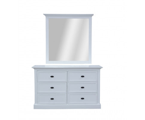 Beechworth Dresser Mirror 6 Chest of Drawers Pine Wood Storage Cabinet - White