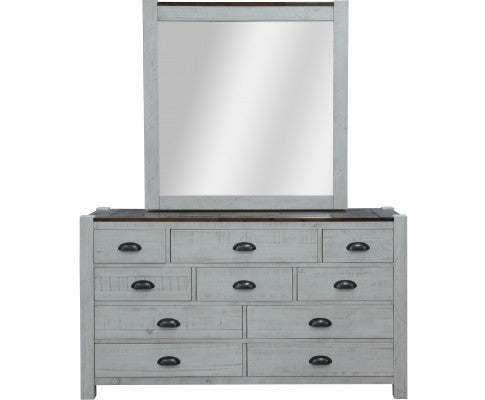 Erica Dresser Mirror Set 10 Chest of Drawers Acacia Timber Cabinet Brown White