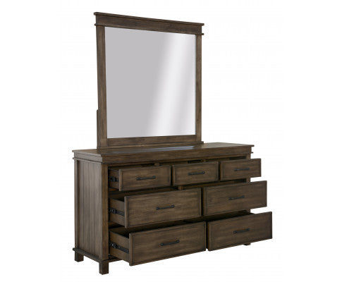 Lily Dresser Mirror 7 Chest of Drawers Tallboy Storage Cabinet - Rustic Grey