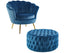 Bloomer Velvet Fabric Accent Sofa Love Chair Round Ottoman Set - Blue