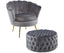 Bloomer Velvet Fabric Accent Sofa Love Chair Round Ottoman Set - Grey