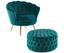 Bloomer Velvet Fabric Accent Sofa Love Chair Round Ottoman Set - Green