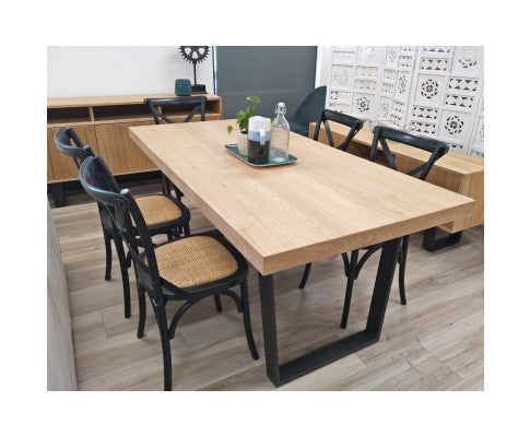 Petunia Dining Table 180cm Elm Timber Wood Black Metal Leg - Natural