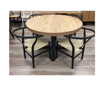 Petunia Round Dining Table 120cm Elm Timber Wood Black Metal Leg - Natural