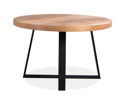 Petunia Round Dining Table 120cm Elm Timber Wood Black Metal Leg - Natural