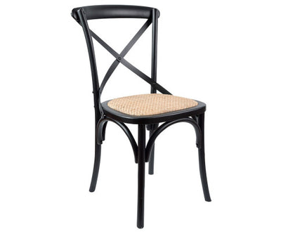 Aster Crossback Dining Chair Set of 2 Solid Birch Timber Wood Ratan Seat - Black