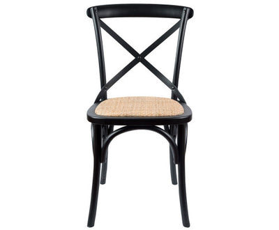 Aster Crossback Dining Chair Set of 2 Solid Birch Timber Wood Ratan Seat - Black