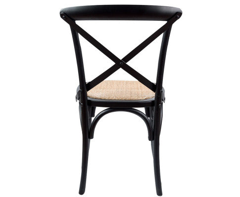 Aster Crossback Dining Chair Set of 2 Solid Birch Timber Wood Ratan Seat - Black