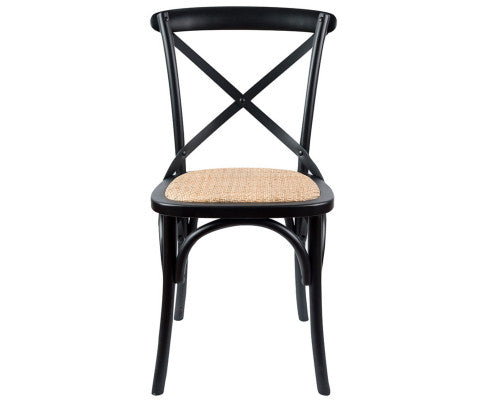 Aster Crossback Dining Chair Set of 4 Solid Birch Timber Wood Ratan Seat - Black