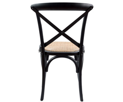 Aster Crossback Dining Chair Set of 4 Solid Birch Timber Wood Ratan Seat - Black