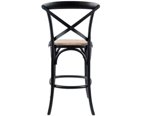 Aster 2pc Crossback Bar Stools Dining Chair Solid Birch Timber Rattan Seat Black