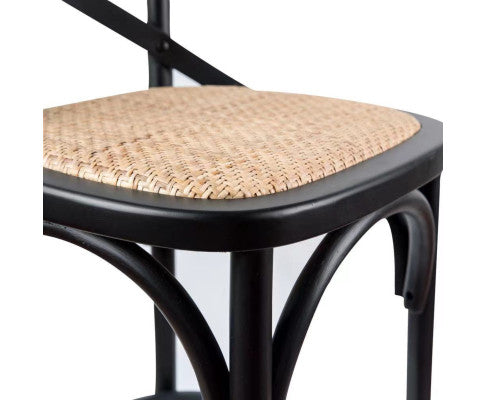 Aster 3pc Crossback Bar Stools Dining Chair Solid Birch Timber Rattan Seat Black