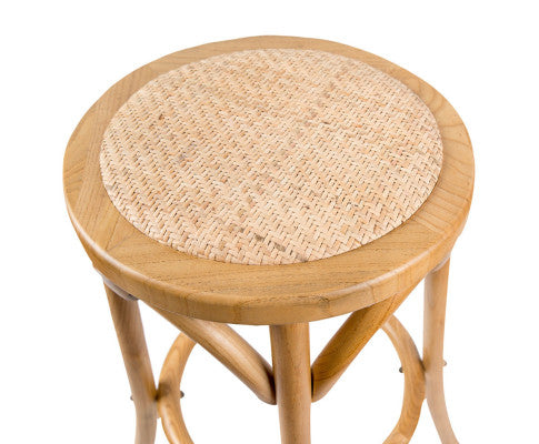 Aster 2pc Round Bar Stools Dining Stool Chair Solid Birch Timber Rattan Seat Oak