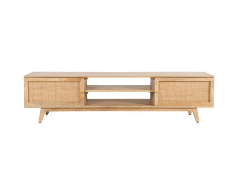 Olearia ETU Entertainment TV Unit 175cm Solid Mango Wood Rattan 2 Door Natural