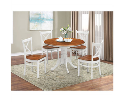 Lupin 5pc Dining Set 106cm Round Pedestral Table 4 Rubber Wood Chair - White Oak