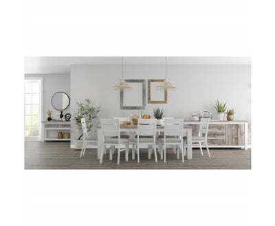 Plumeria 7pc Dining Set 190cm Table 6 Chair Solid Acacia Wood - White Brush