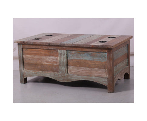 Gulmohar Coffee Table Antique Handcrafted Mango Wood Storage Trunk Chest Box