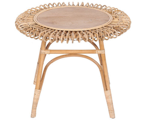 Holly 65cm Round Side Table Mango Wood Top Rattan Frame - Natural