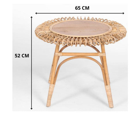 Holly 65cm Round Side Table Mango Wood Top Rattan Frame - Natural