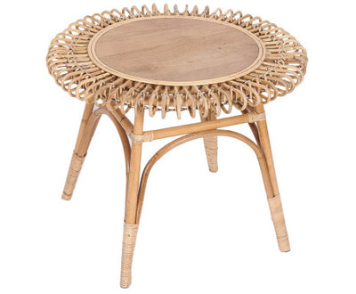 Holly 65cm Round Side Table Mango Wood Top Rattan Frame - Natural