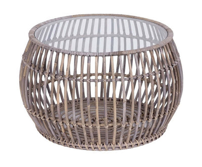 Sage 70cm Glass Topped Rattan Round Coffee Table - Natural