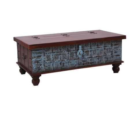 Konark Coffee Table Antique Handcrafted Solid Mango Wood Storage Trunk Chest Box