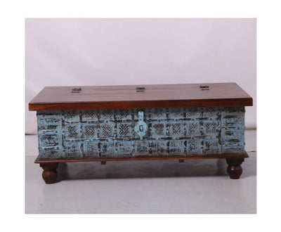 Konark Coffee Table Antique Handcrafted Solid Mango Wood Storage Trunk Chest Box