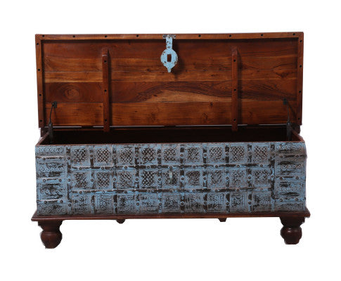 Konark Coffee Table Antique Handcrafted Solid Mango Wood Storage Trunk Chest Box