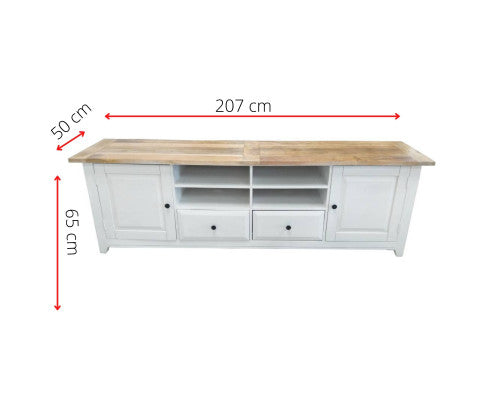 Lavasa ETU Entertainment TV Unit 207cm 2 Door Mango Wood Farmhouse Furniture