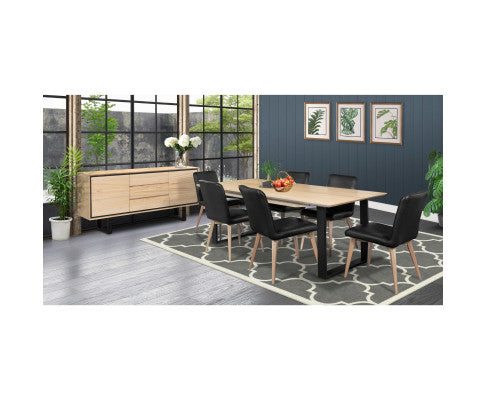 Aconite Dining Table 180cm Solid Messmate Timber Wood Black Metal Leg - Natural