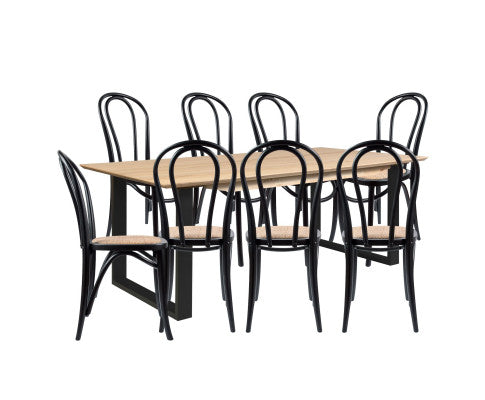 Aconite 9pc 210cm Dining Table Set 8 Arched Back Chair Solid Messmate Timber