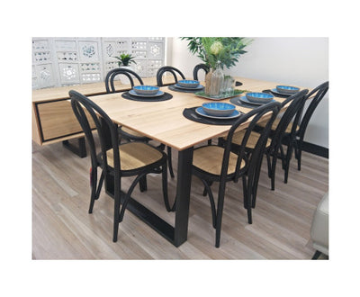 Aconite 9pc 210cm Dining Table Set 8 Arched Back Chair Solid Messmate Timber