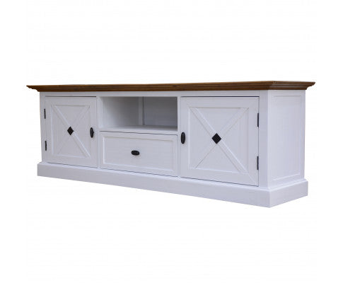 Beechworth ETU Entertainment TV Unit 180cm Solid Pine Wood Hampton Style - Grey