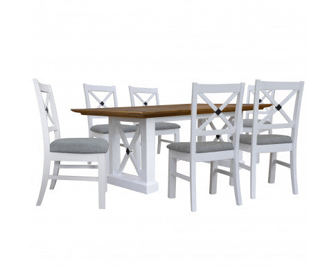 Beechworth 7pc Dining Set 200cm Table 6 Chair Pine Wood Hampton Furniture - Grey