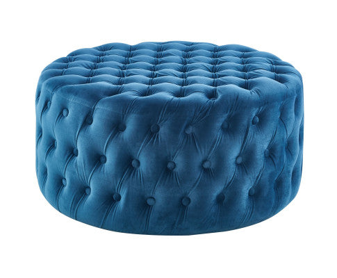 Cosmos Tufted Velvet Fabric Round Ottoman Footstools - Blue