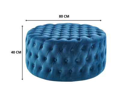 Cosmos Tufted Velvet Fabric Round Ottoman Footstools - Blue