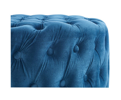 Cosmos Tufted Velvet Fabric Round Ottoman Footstools - Blue