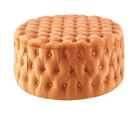 Cosmos Tufted Velvet Fabric Round Ottoman Footstools - Cinnamon