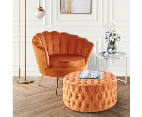 Cosmos Tufted Velvet Fabric Round Ottoman Footstools - Cinnamon