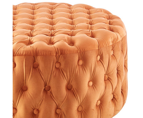 Cosmos Tufted Velvet Fabric Round Ottoman Footstools - Cinnamon