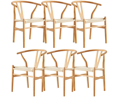 Anemone Set of 6 Wishbone Dining Chair Beech Timber Replica Hans Wenger Natural