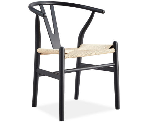 Anemone Set of 6 Wishbone Dining Chair Beech Timber Replica Hans Wenger - Black