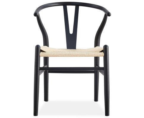 Anemone Set of 8 Wishbone Dining Chair Beech Timber Replica Hans Wenger - Black