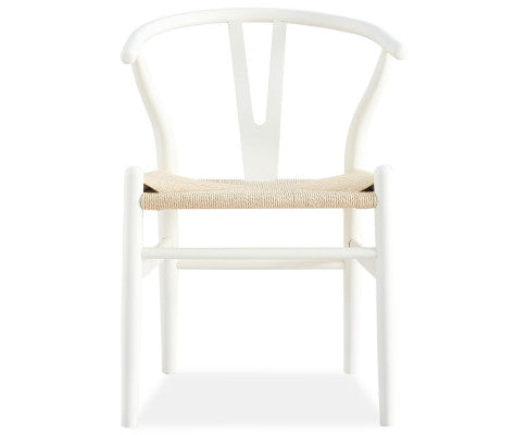 Anemone Set of 4 Wishbone Dining Chair Beech Timber Replica Hans Wenger - White